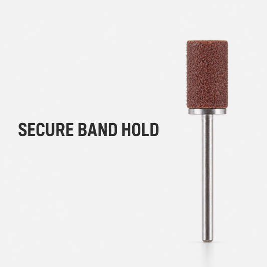ACOS Bit004 mandrel fitted with sanding band and Secure Band Hold text
