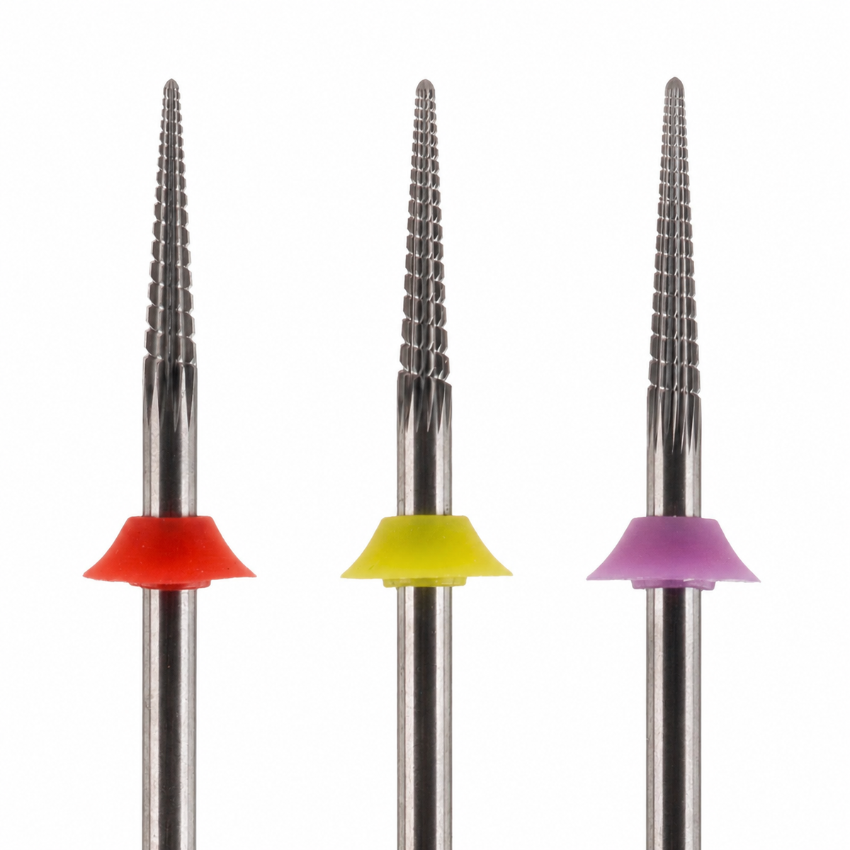 Close-up of ACOS Fine, Extra Fine and Extra Extra Fine conical bit teeth