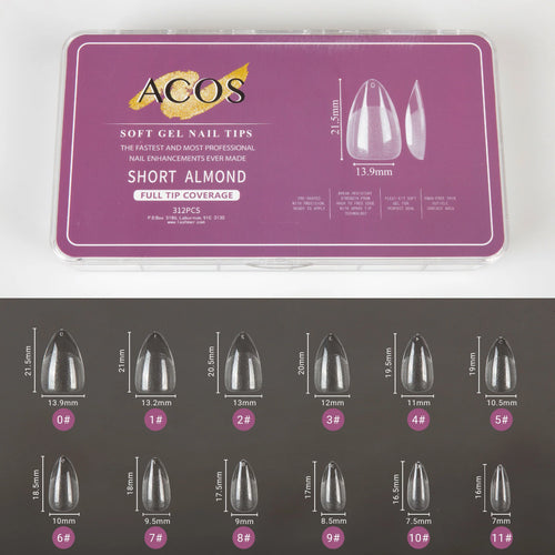 Sale ACOS Soft Gel Nail Tips (Full Tip Coverage) - ALMOND Shape (312pcs/box) - MV hair and beauty