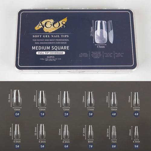 ACOS Soft Gel Nail Tips (Full Tip Coverage) - SQUARE Shape (312pcs/box) - MV hair and beauty