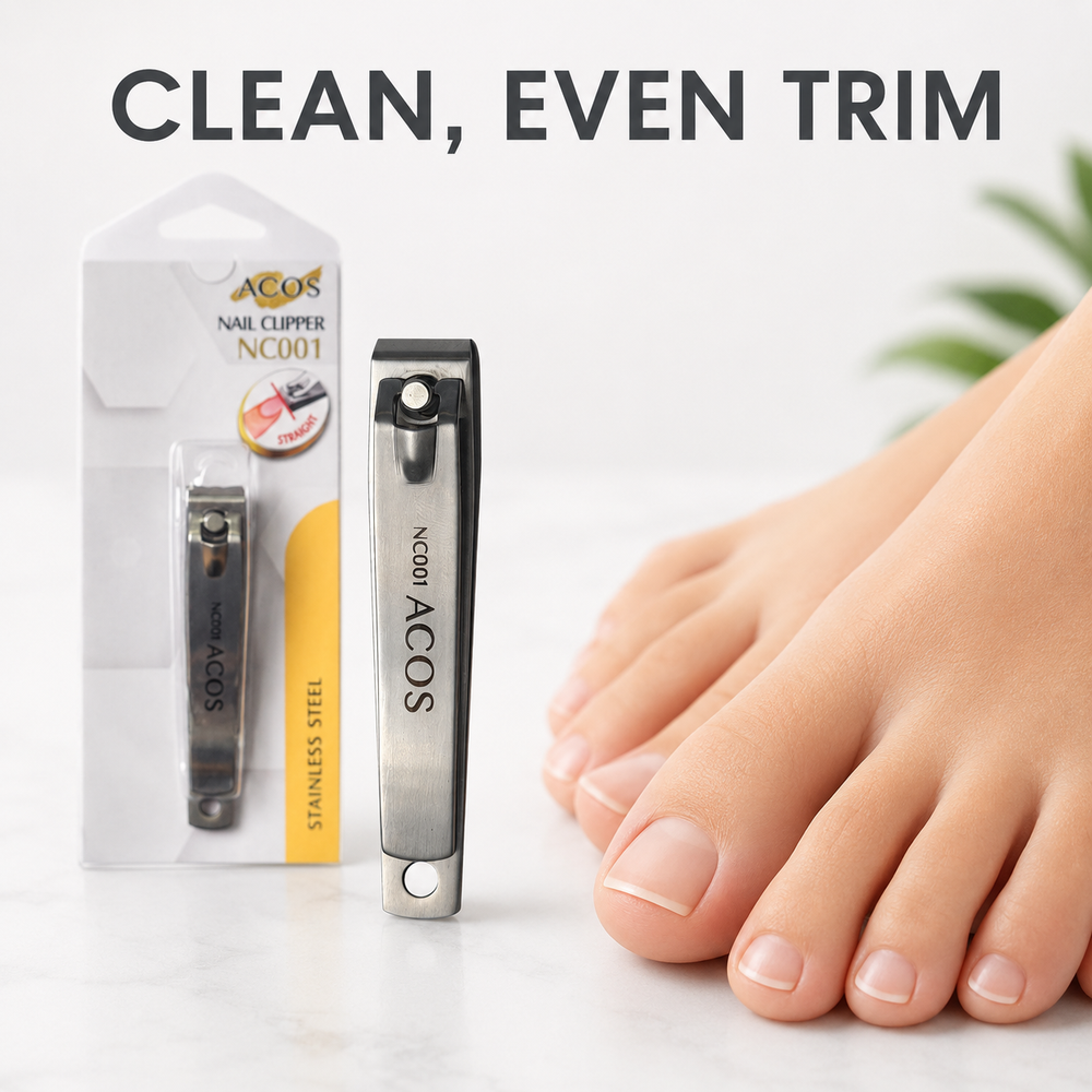 Clean even natural nail trim using ACOS NC001 straight-edge nail clipper