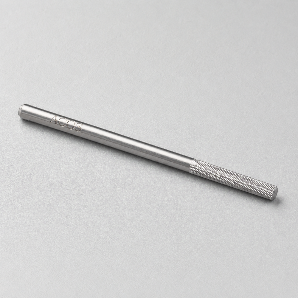 Close detail of ACOS Bit013 silver 2.3mm R-cut buffer bit with 3/32-inch shank