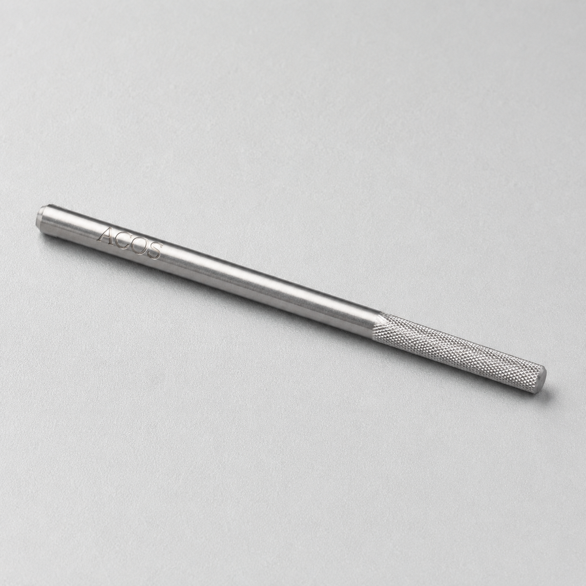 Close detail of ACOS Bit013 silver 2.3mm R-cut buffer bit with 3/32-inch shank