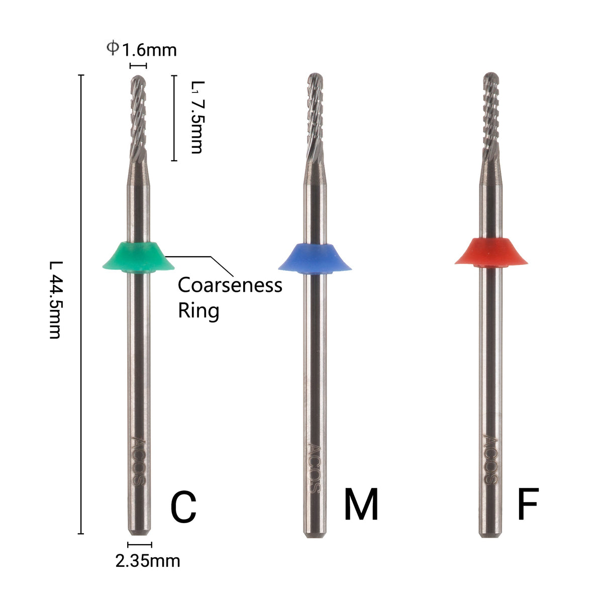 ACOS upgrade round nail drill bits with green, blue and red grit rings