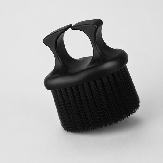 AilieK black finger-ring neck duster brush in angled studio view