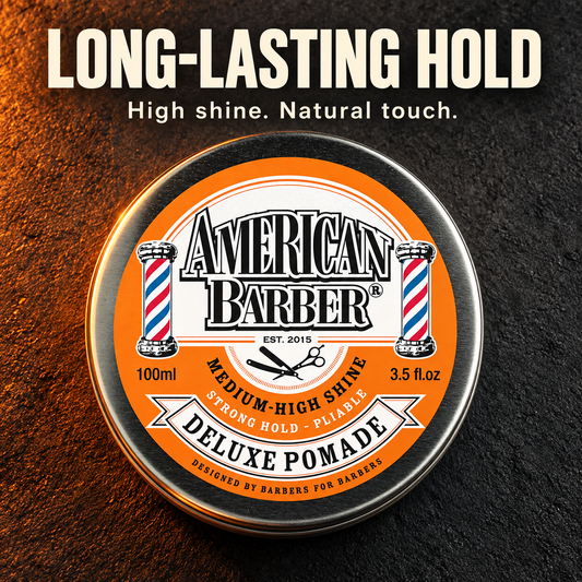American Barber Deluxe Pomade 100ml — long-lasting hold, high shine and natural touch