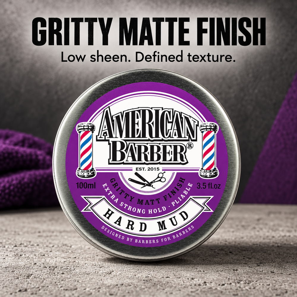 American Barber Hard Mud 100ml — gritty matte finish with low sheen and defined texture