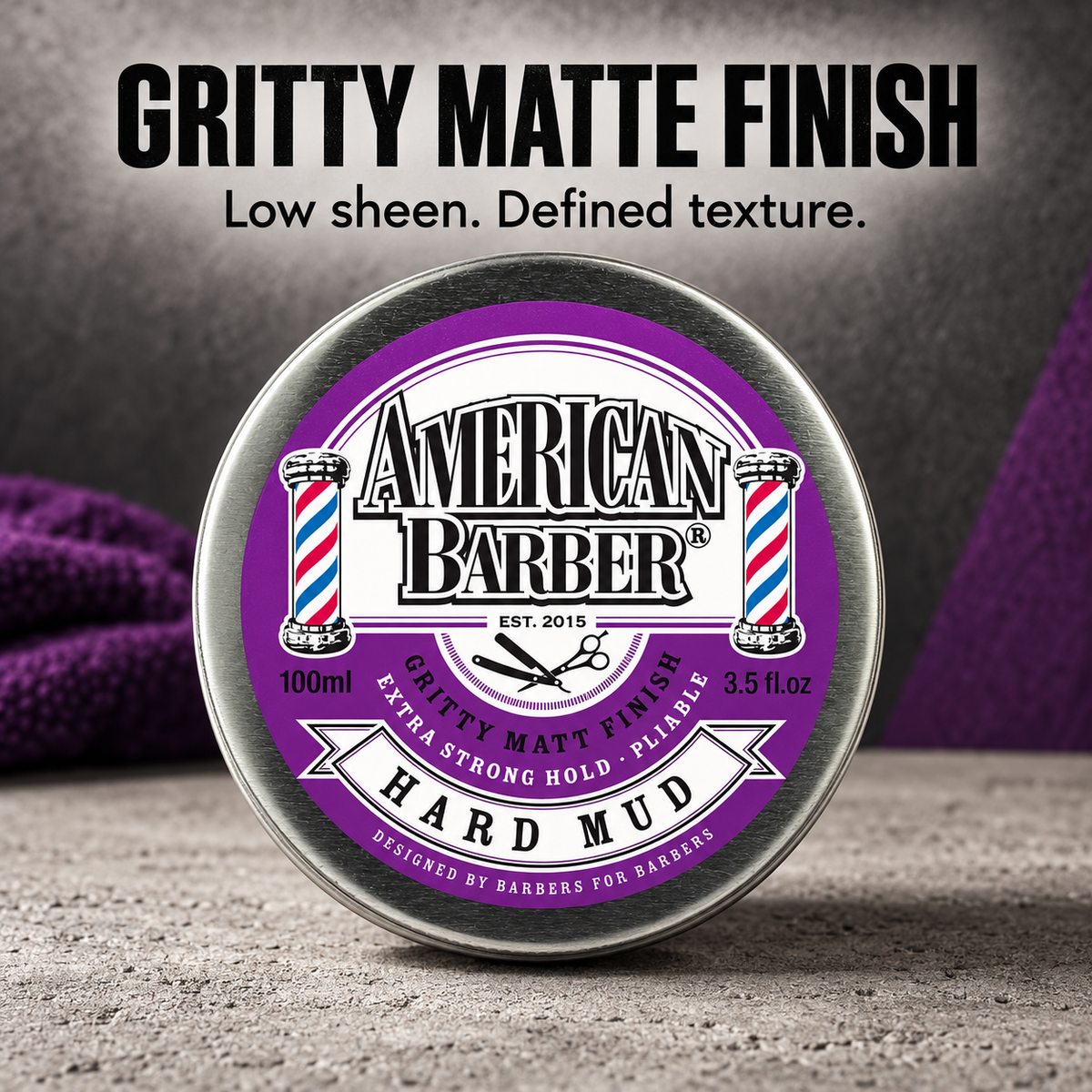 American Barber Hard Mud 100ml — gritty matte finish with low sheen and defined texture
