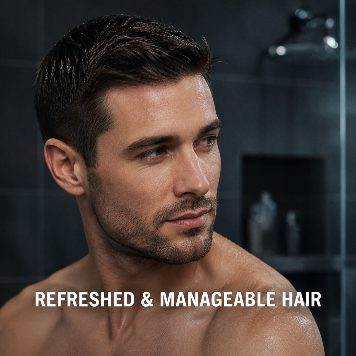 Adult man with refreshed, manageable-looking hair after scalp shampoo