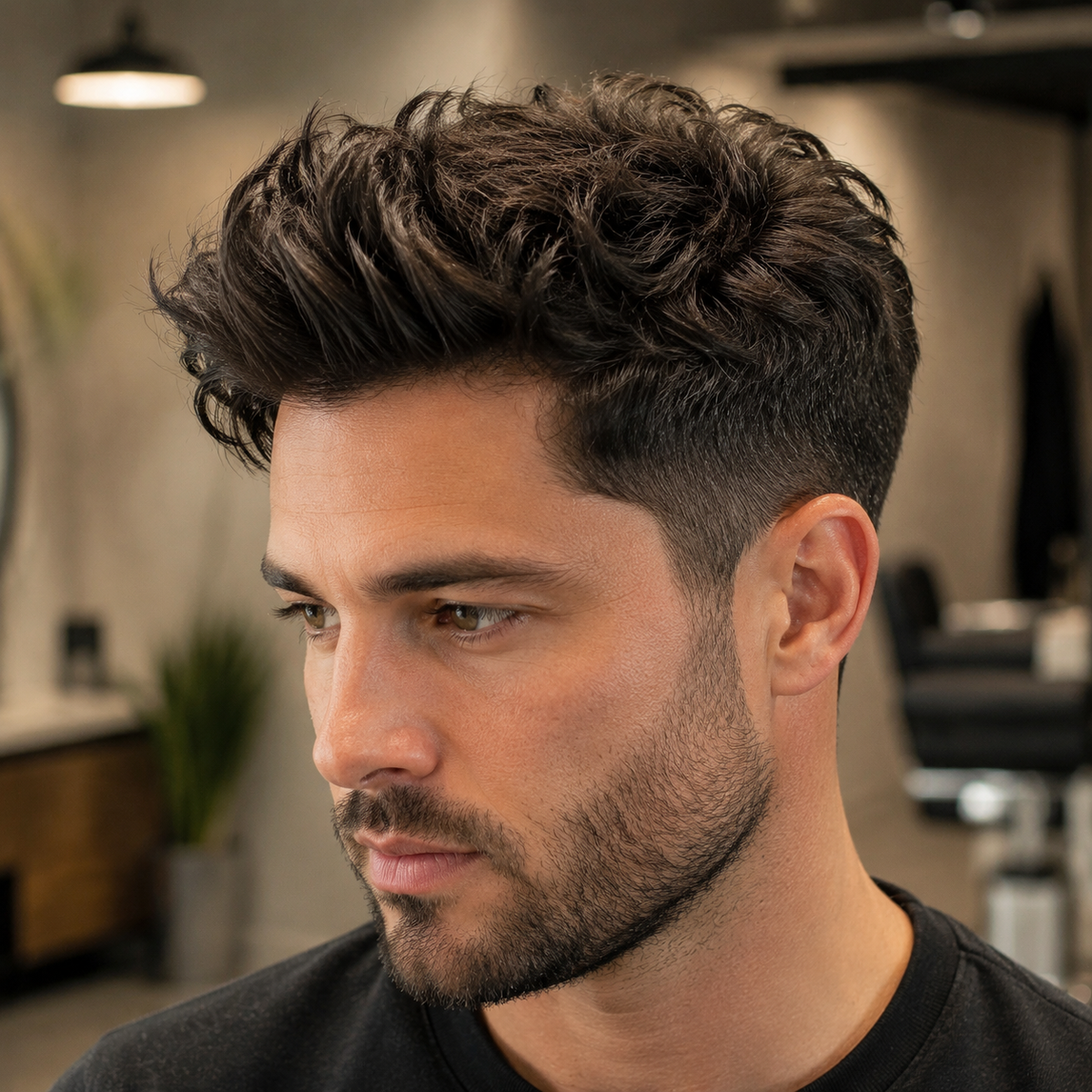 Fuller textured hairstyle with lifted roots and a matte finish