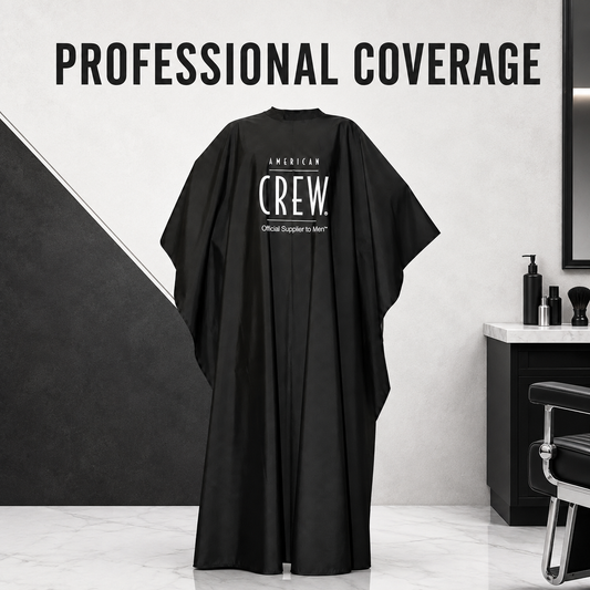 American Crew black cutting cape professional-coverage graphic with authentic chest branding