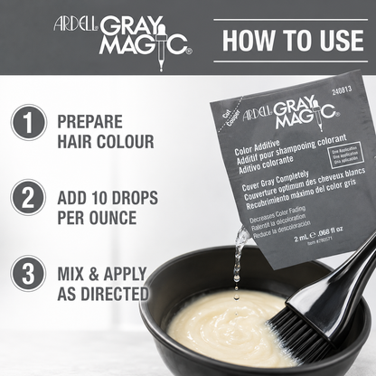 How to add 10 drops of Ardell Gray Magic per ounce of prepared hair colour