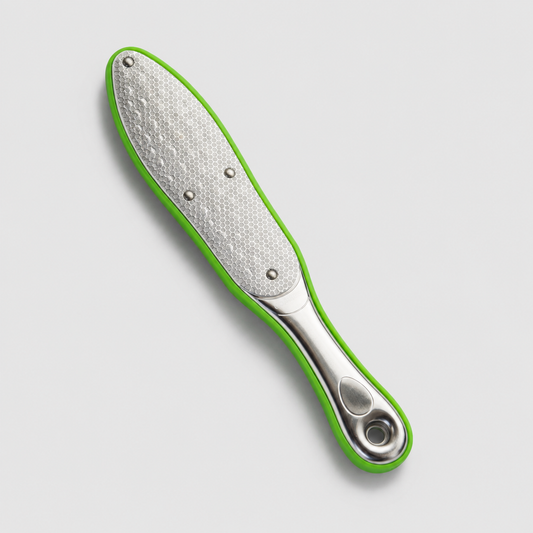 Artists Choice green and silver sterilisable foot file in angled view