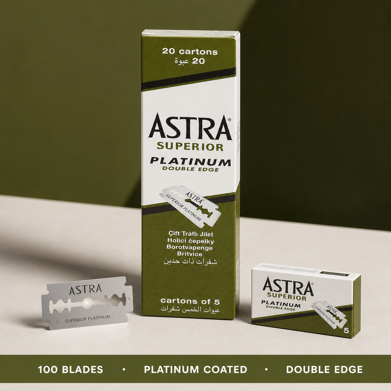 Astra Superior Platinum Double Edge Blades 100 pack — platinum coated razor blades