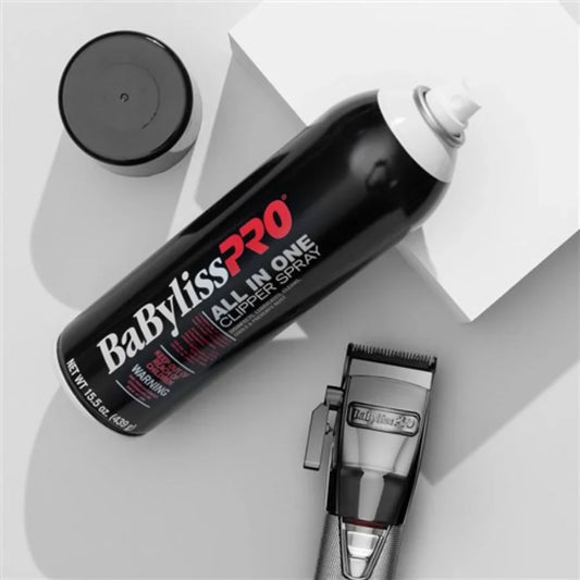 BaBylissPRO All-in-One Clipper Spray 439g beside a hair clipper