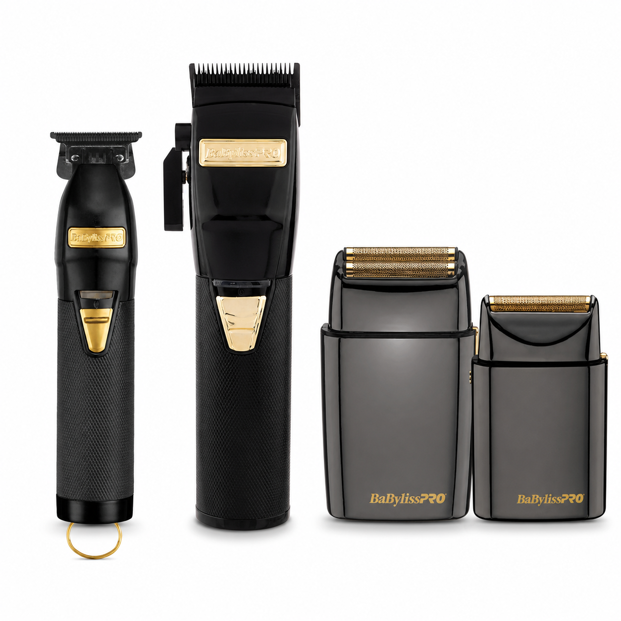 BaBylissPRO BlackFX Clipper Trimmer and Shaver Trio Bundle on white background