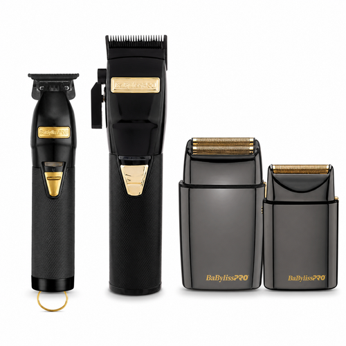 BaBylissPRO BlackFX Clipper Trimmer and Shaver Trio Bundle on white background