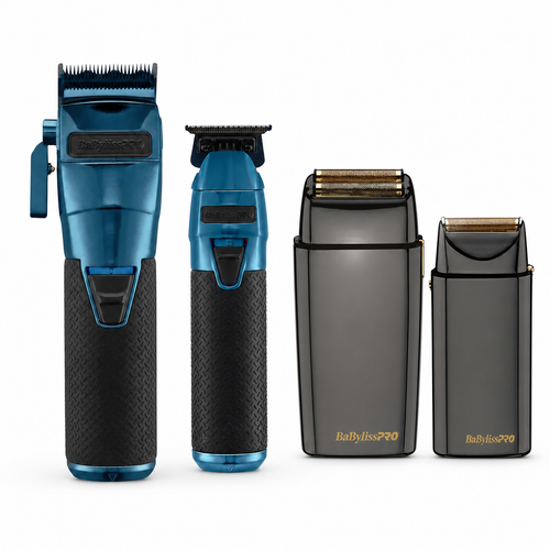BaBylissPRO FXONE BlueFX Clipper Trimmer and Shaver Trio Bundle on white background