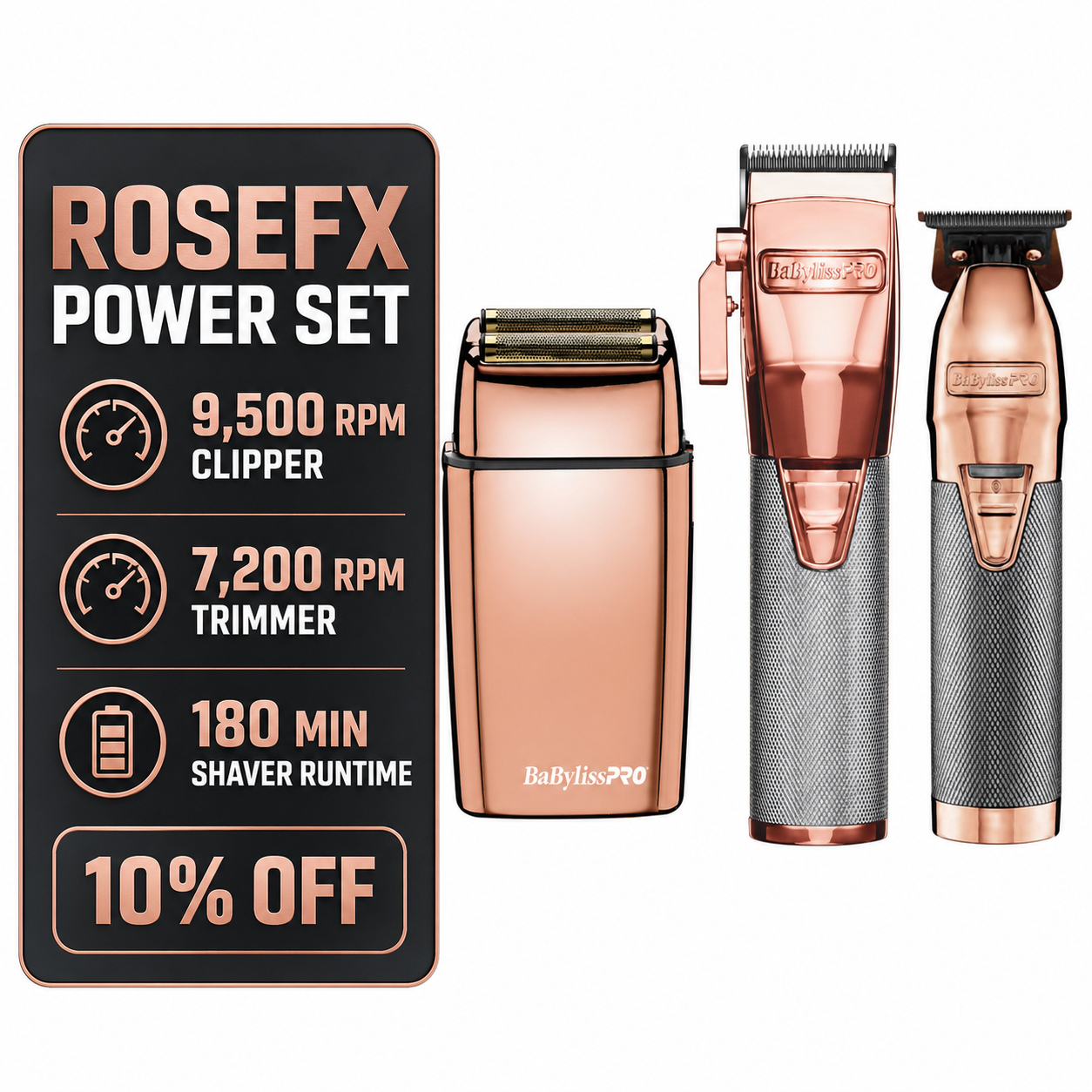 BaBylissPRO RoseFX trio performance features with 10 percent off