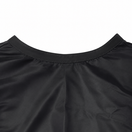 The Barber Skull black cape collar and plain shoulder fabric detail