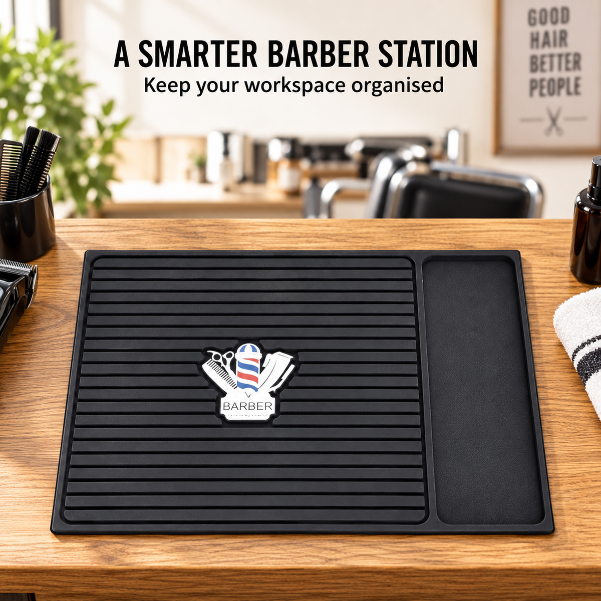 Barber Pole Mat keeps your barber workspace organised
