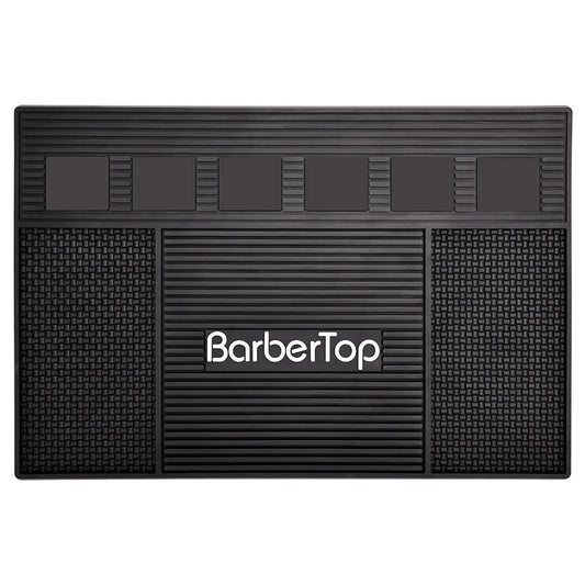 BarberTop black magnetic barber tool mat with ribbed and sectioned surface