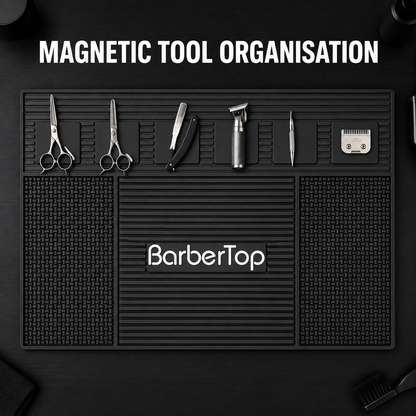 BarberTop magnetic mat holding scissors, clipper and metal barber tools