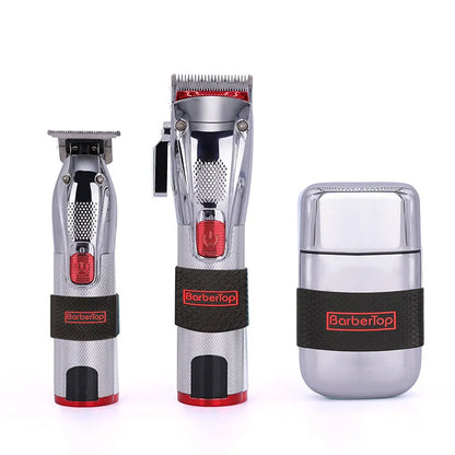Three black Barbertop tool grips arranged by size