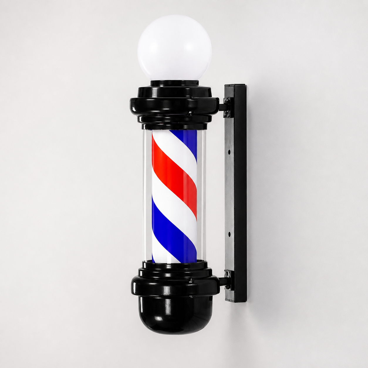 Black Barber Pole with Globe – Red, White & Blue full product view on a light studio background