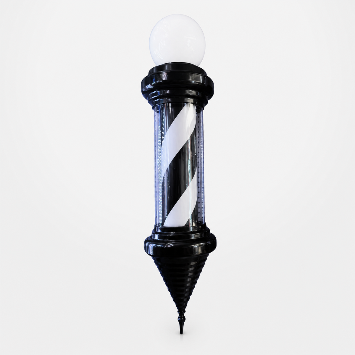 Black Cone Barber Pole with Globe – 19cm Wide full product view on a light studio background