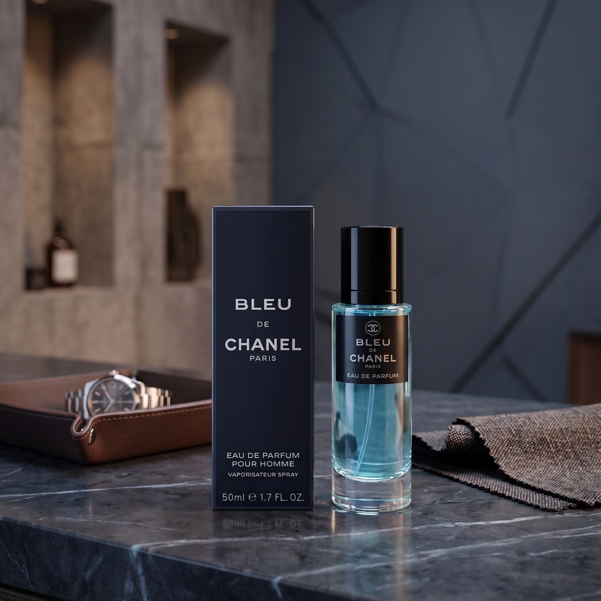 Existing Bleu de Chanel image shows inaccurate 50ml packaging; replacement required
