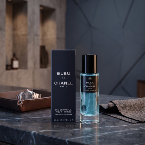 Existing Bleu de Chanel image shows inaccurate 50ml packaging; replacement required