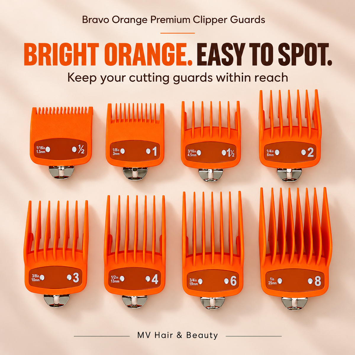 Bravo Orange Premium Clipper Guards — BRIGHT ORANGE. EASY TO SPOT.