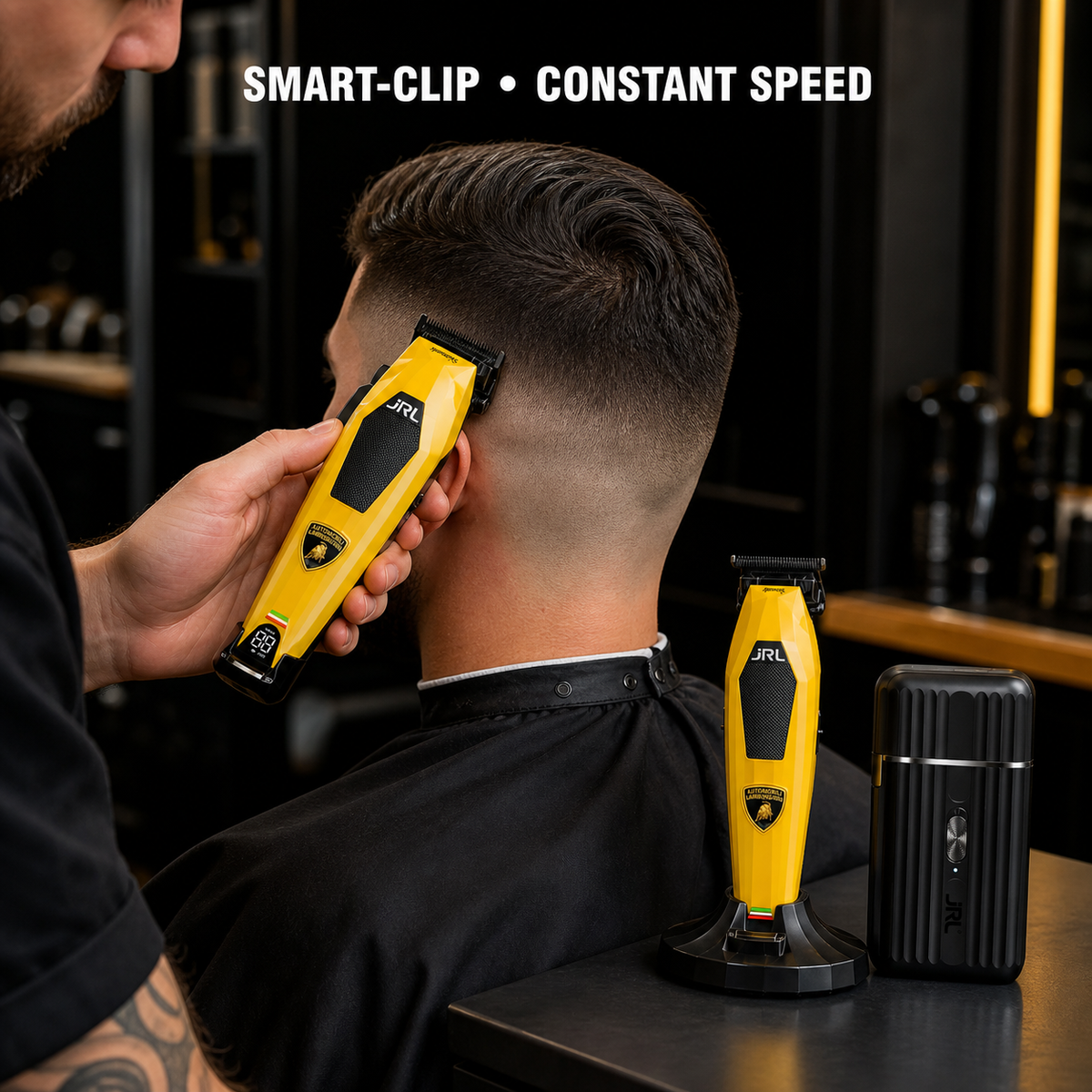 JRL x Lamborghini yellow clipper in use - Smart-Clip constant speed