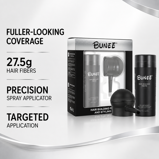 Bunee Hair Building Fibers 27.5g kit contents and precision applicator