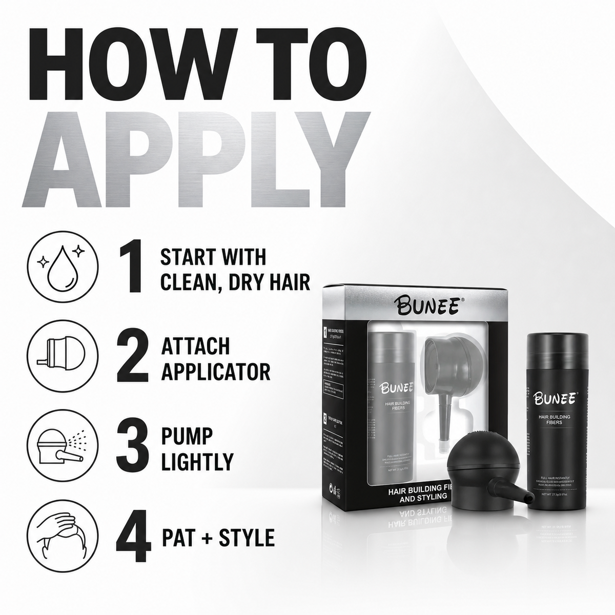 How to apply Bunee Hair Building Fibers with the spray applicator
