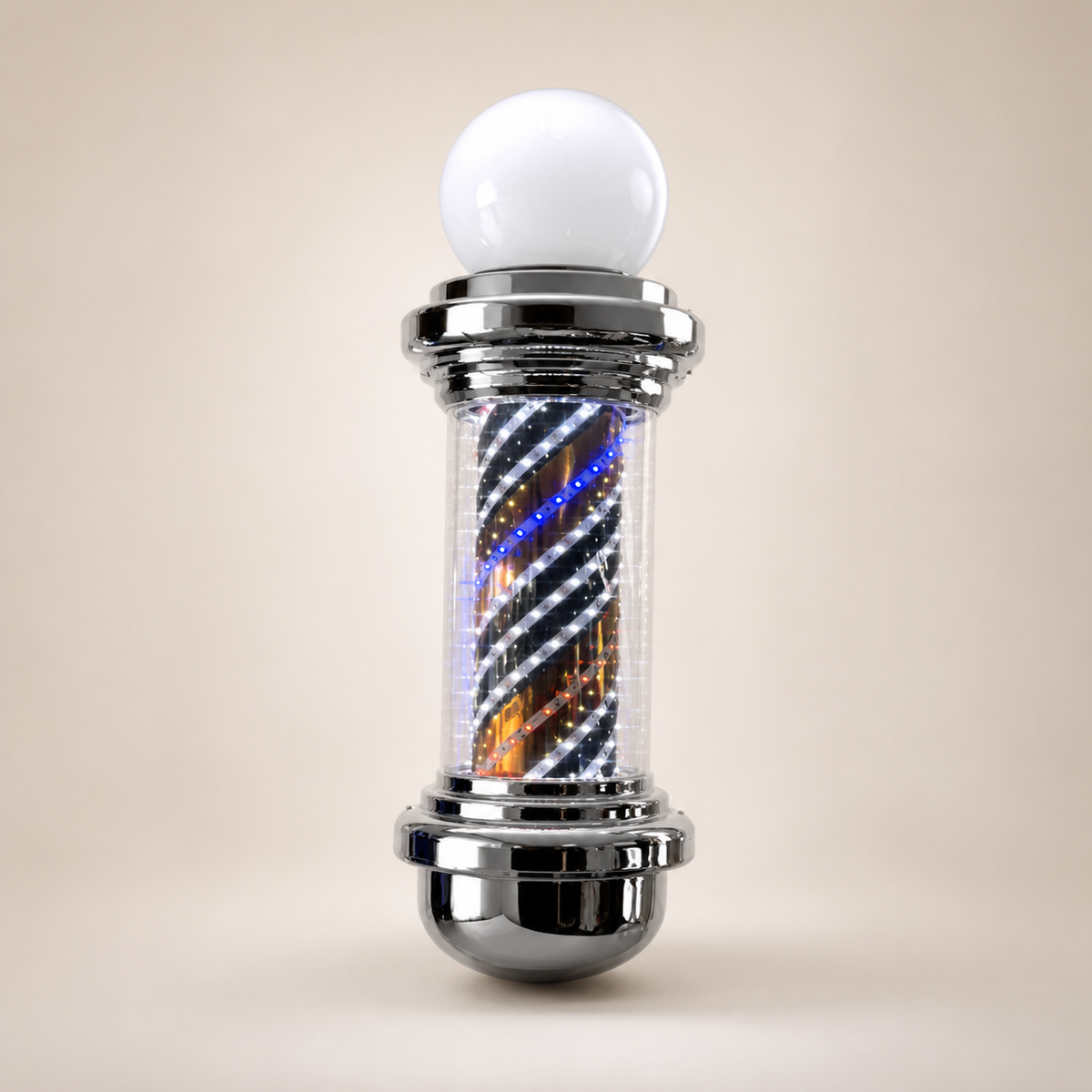 Chrome LED Barber Pole with Globe – 88 x 23cm full product view on a light studio background