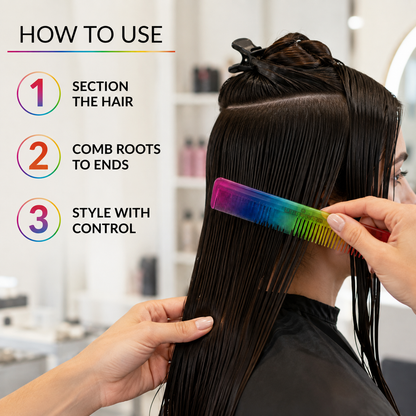How to section and comb hair from roots to ends with the Colourful Comb