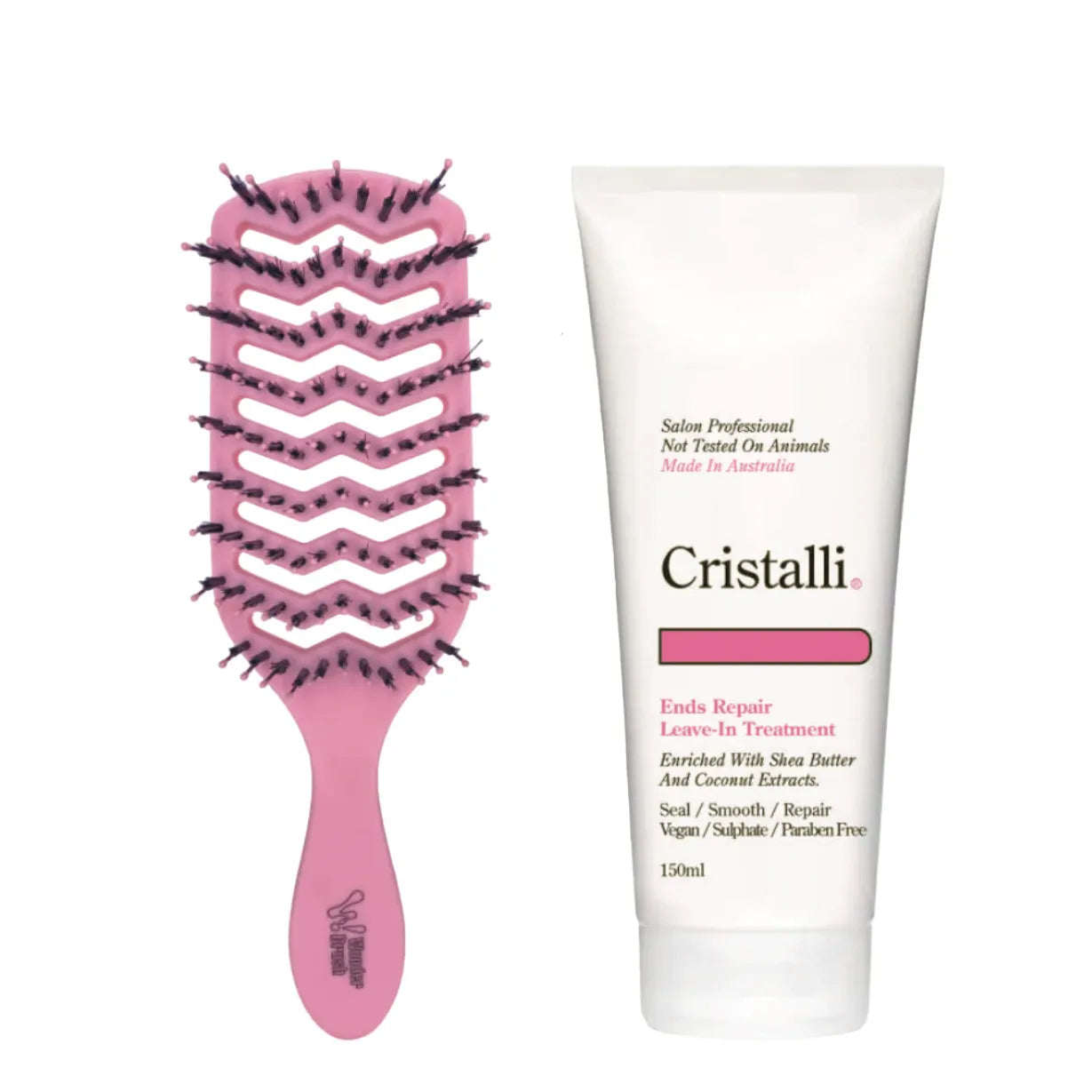 Cristalli Ends Repair Leave-In Treatment with Bonus Wonder Detangle Brush - MV hair and beauty