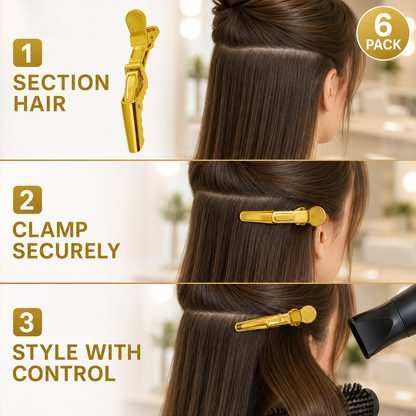 How to section clamp and style hair with a gold crocodile hair clip