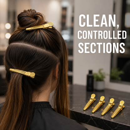 Clean controlled hair sections using gold crocodile hair clips