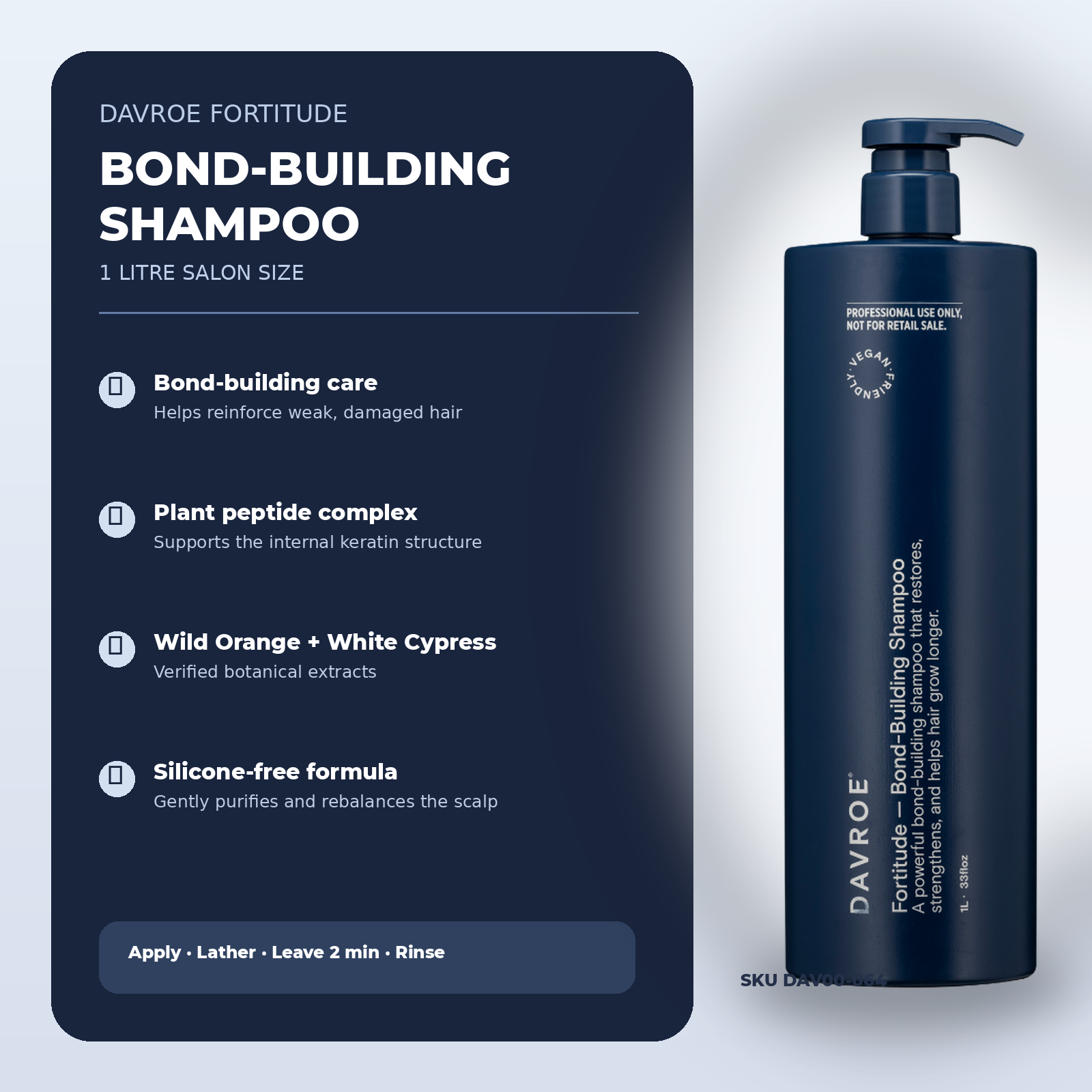 DAVROE Fortitude Bond-Building Shampoo 1L benefits including bond care and botanical extracts