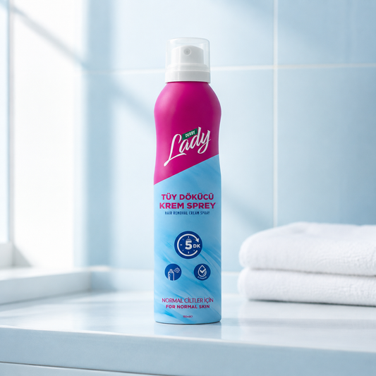Derby Lady Hair Removal Cream Spray 150ml for normal skin on a bathroom shelf