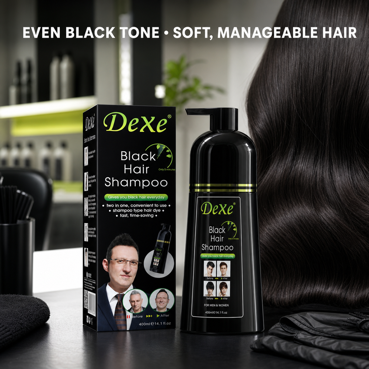 Dexe Black Hair Shampoo - even black tone and soft manageable hair