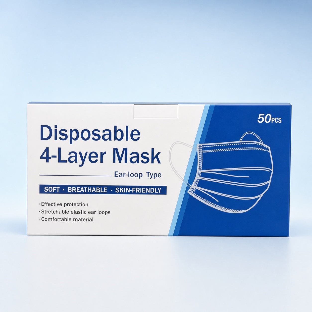 Disposable 4-layer ear-loop face masks 50 pack box