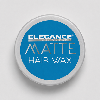 Top view of the closed Elegance Matte Hair Wax jar with blue lid label