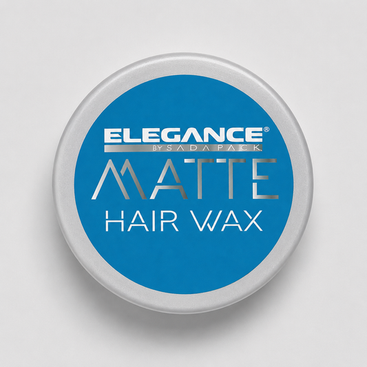Top view of the closed Elegance Matte Hair Wax jar with blue lid label