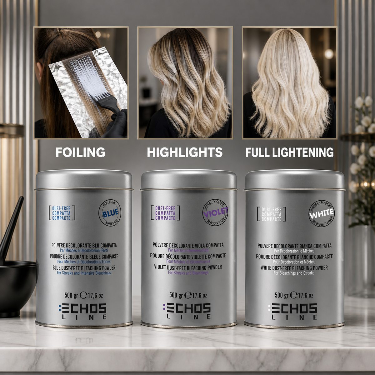 Echos Color Dust-Free Blue Bleach 500g – dust bleach uses