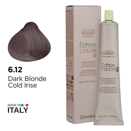 Echos Color Vegan Hair Colour 6.12 Dark Blonde Cold Irise - MV hair and beauty