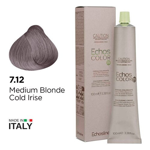 Echos Color Vegan Hair Colour 7.12 Medium Blonde Cold Irise - MV hair and beauty
